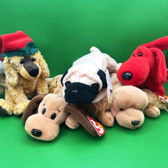 Ty Beanie Baby Dog Puppy Bundle Beanbag Plush Stuffed Animal Toys Jinglepup Pug - Picture 1 of 16